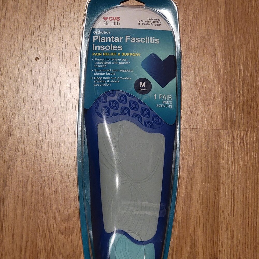 Mens Plantar Fascitis Insoles, New, Medium